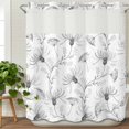 thumbnail image 3 of Gray Flowers No Hook Shower Curtain Waterproof, Bathroom Curtains with Snap in Liners and See Through Top Window, Abstract Floral Plants Pastoral Rustic Hotel Style Bathtub Curtains Shower 72"Wx78"L, 3 of 8
