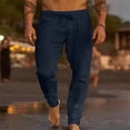thumbnail image 2 of YDOJG Men Casual Sport Pants Men Spring And Summer Pant Casual All Solid Color Painting Cotton Linen Loose Plus Size Trouser Fashion Beach Pockets Pant, 2 of 8
