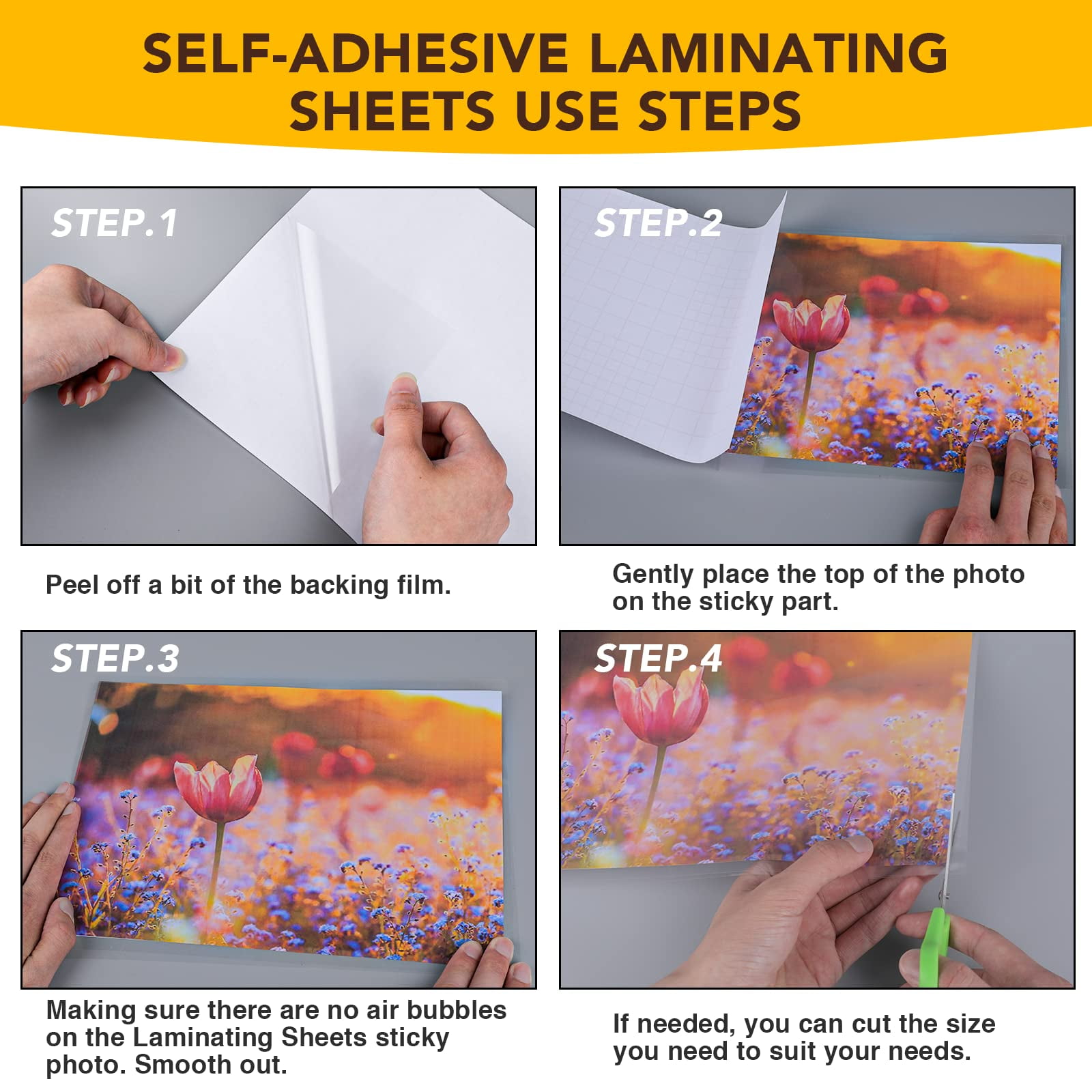 DIYMAG 140 Pack Self-Adhesive Laminating Sheets, No Machine Needed Self Sealing Laminate Sheets for Photo/File/Document/Paper(9 x 12 Inches; Clear)