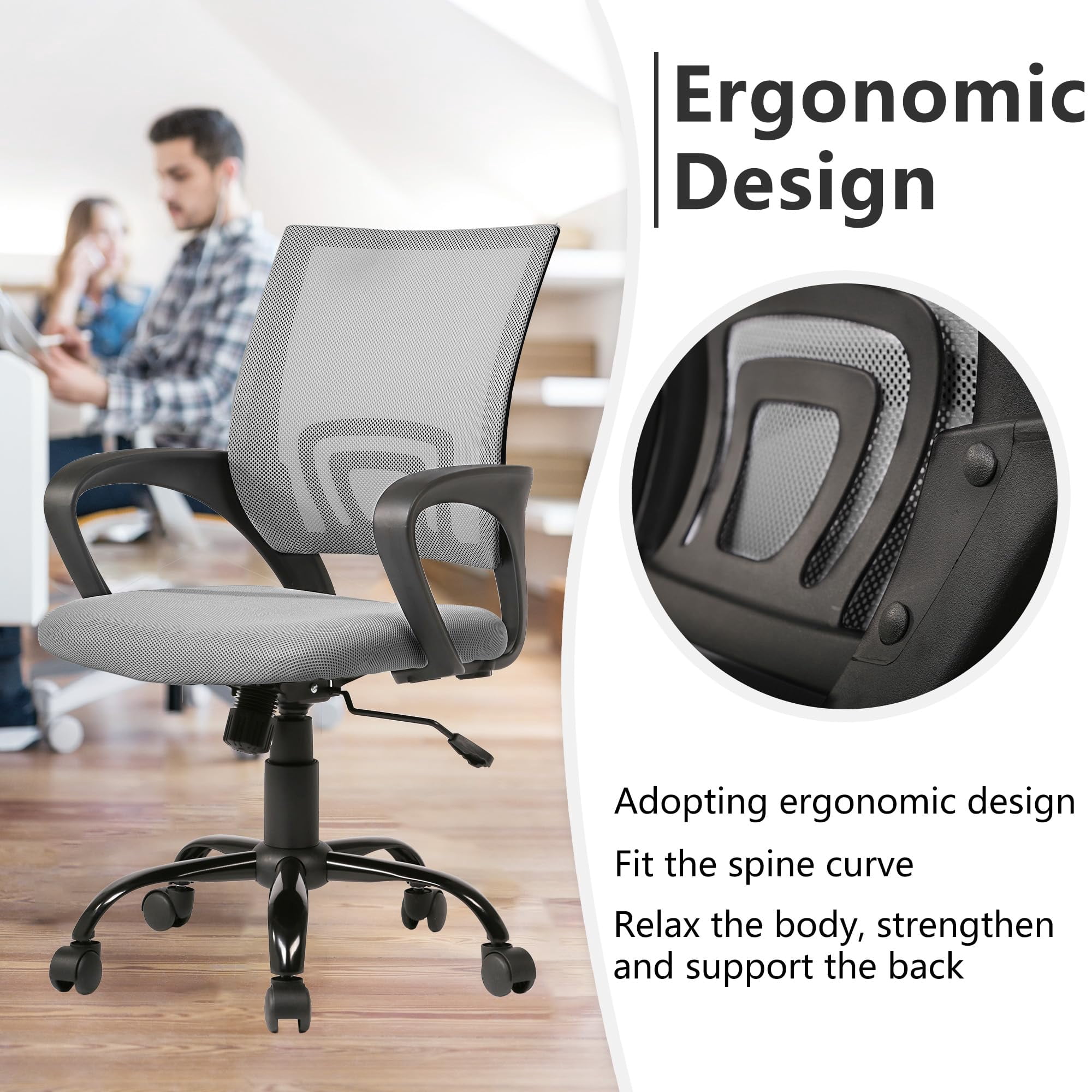 PayLessHere Ergonomic Chair , Adjustable Home Office Chair , Lumbar Support ,Swivel Rolling , Grey