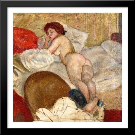 In the Hotel Room 28x28 Large Black Wood Framed Print Art by Jules Pascin
