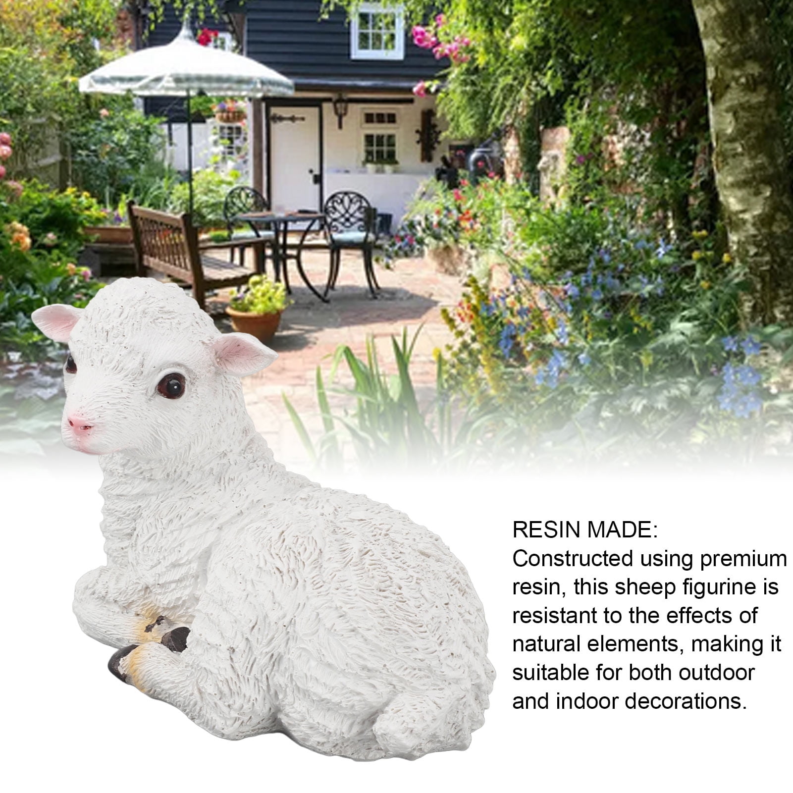 Sheep Statue Hand Made Lifelike Lamb Shape Figurine Resin Garden Sculpture for Indoor Outdoor Decoration Lying