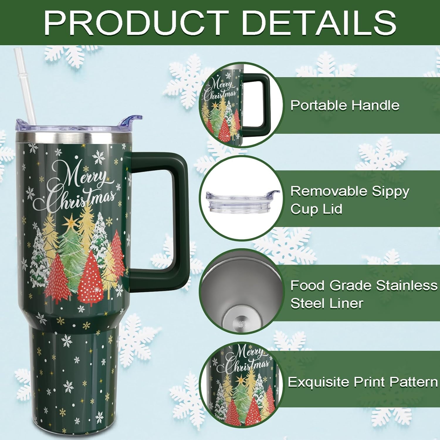 40oz Christmas Tumbler With Handle Lid and Straw, Stainless Steel Pink Xmas Snowman Insulated Coffee Cup, Christmas Gifts for Women/Mom/Daughter/Aunt/Girlfriend