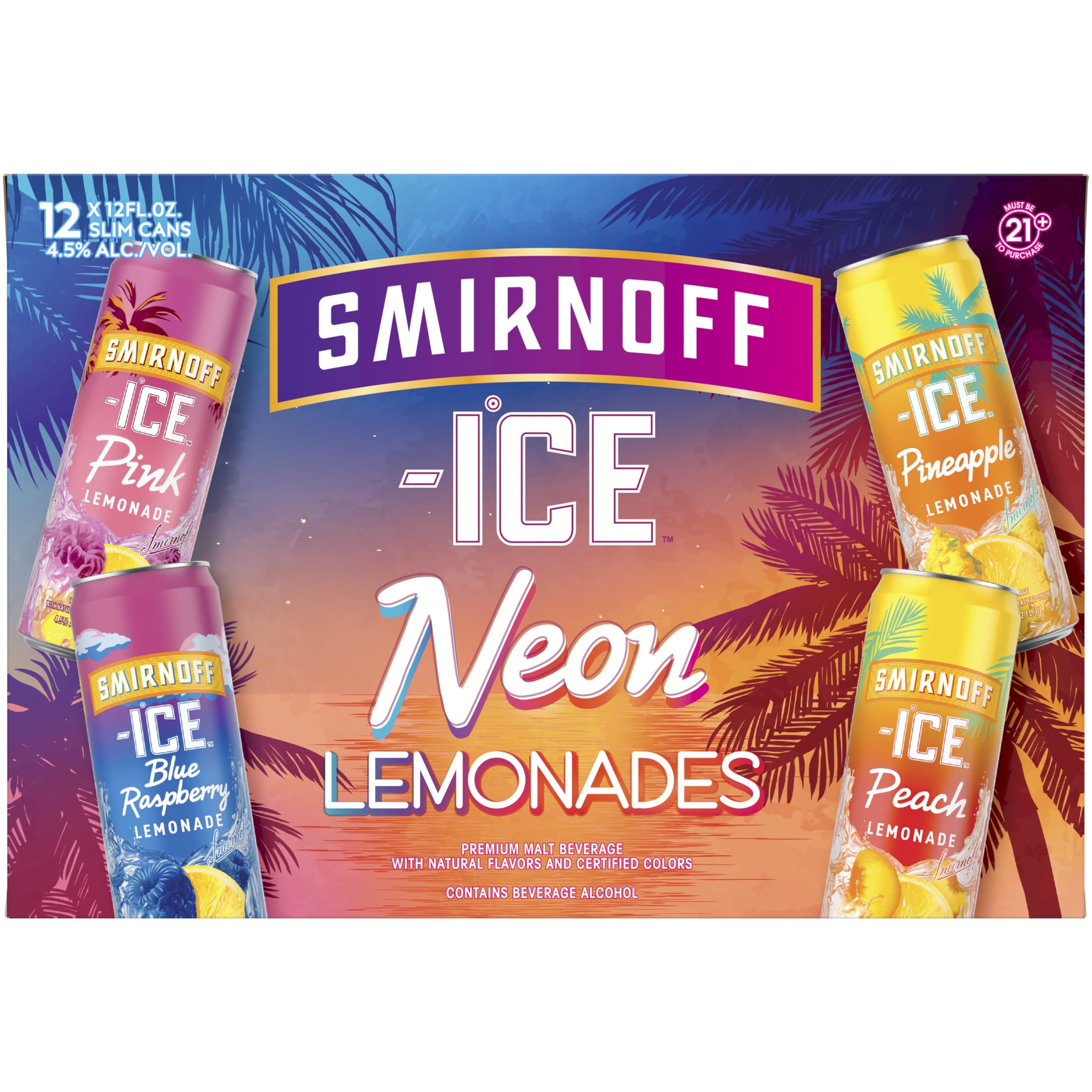 Smirnoff Ice Neon Lemonade Variety, 12 Pack Cans, 12 fl oz, 4.5% ABV