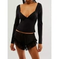 thumbnail image 2 of Diconna Women Slim Fit Shirt Autumn Backless Long Sleeve Side Slit Crop Tops Trendy Solid Color Basic Tee, 2 of 4
