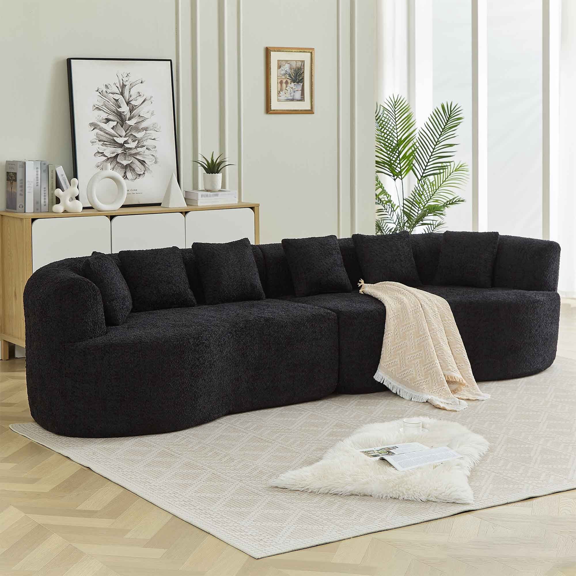 Lunale 106" Oversized Curved Sofa, Modern Boneless Cloud Couch for Living Room, Black Chenille