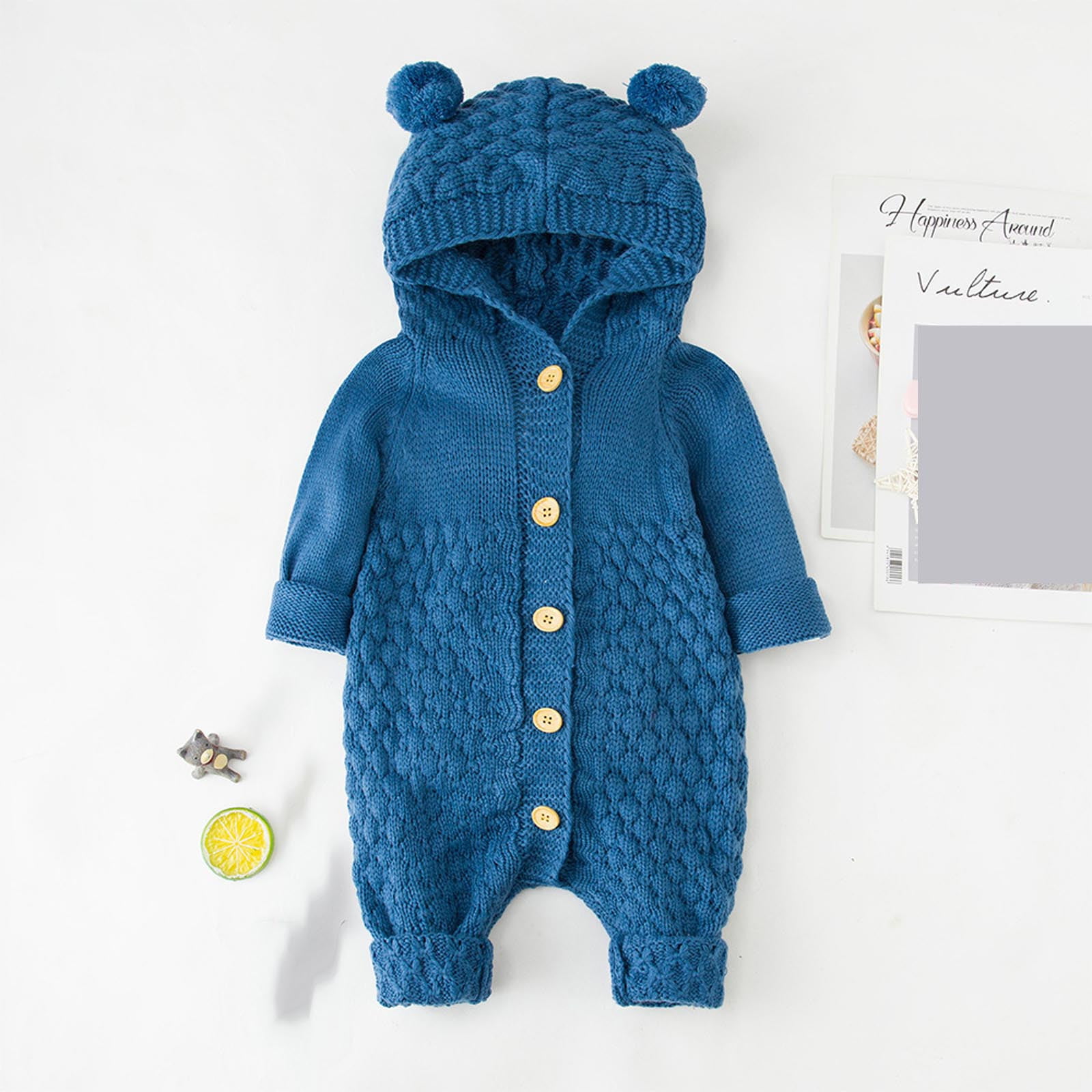 Newborn Baby Girl Boy Winter Warm Coat Knitted Jumpsuit Outwear Hooded Outfits 