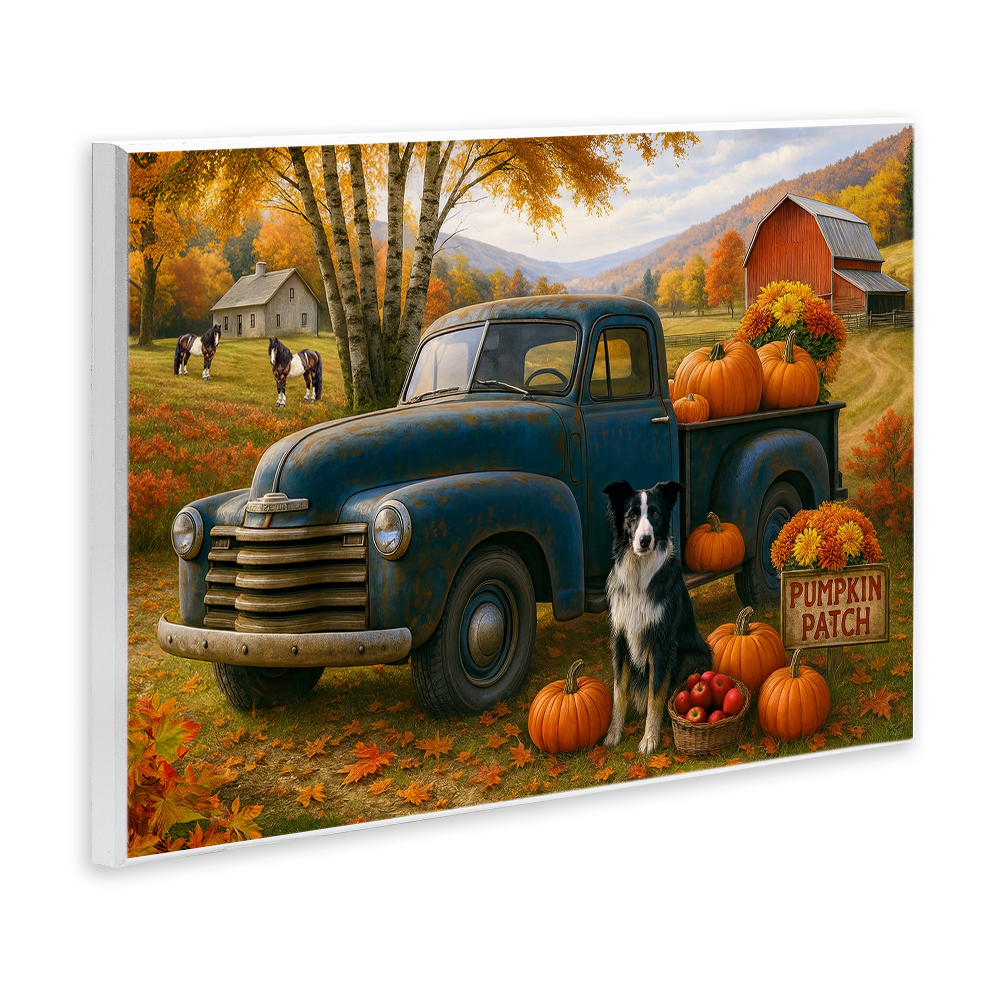 Autumnal Farmland Collie Dog Wall Plaque Art, design by Tom Crehan