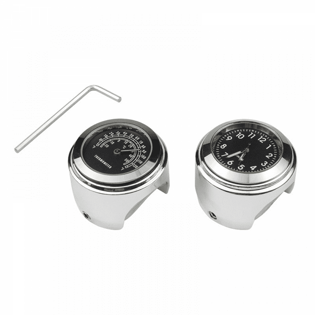 2pcs Motorcycle Quartz Clock And Thermometer 7/8inch Waterproof Bike Handlebar Watch Aluminum Unive-hy