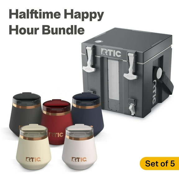 RTIC Halftime Cooler Bundle, 3 Gallon Hard-Sided Water Cooler with 5 Lowball Tumblers, Dark Grey & Cool Grey
