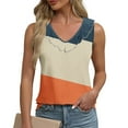 thumbnail image 2 of Lenpel Women's Tank Tops Summer Casual V Neck Ruffle Trim Color Block Sleeveless T Shirts Cami Tunic Tee Blouses, 2 of 6