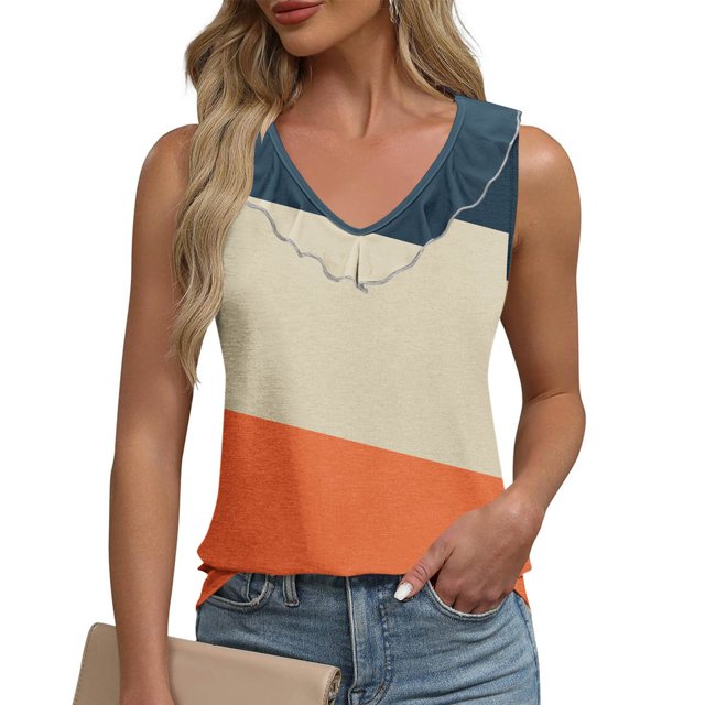 mfyjkho Camisetas Sin Mangas Para Mujer, Camiseta De Tirantes Informal Con Cuello Redondo Y Volantes Para Mujer, Con Estampado Sin Posicionamiento, Para Primavera Y Verano Tops Casuales Para Mujer S