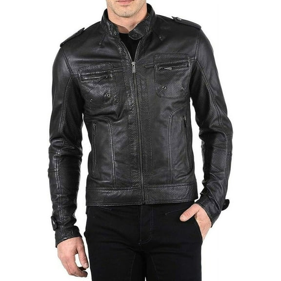 New Men Designer Genuine Lambskin Soft Biker Leather Jacket A160