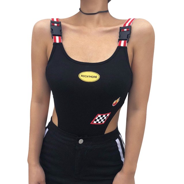 Mujeres Flame Plaid Patchwork Correa ajustable Hebilla Mono Body de corte alto kenally FS11159-03