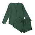 thumbnail image 7 of Riforla Women Summer Solid Color Long Sleeve Shorts Conditioning Fashion Casual Home Service Two Piece Set 2 Piece Sets Women Outfit Green XL, 7 of 7