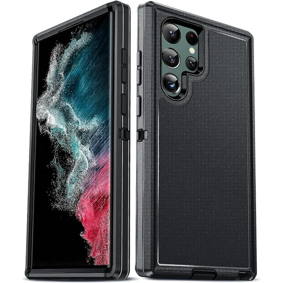 for S22 Ultra Case: Upgrade 3-in-1 Full Body Shockproof Rubber Outer Cover Heavy Duty Tough Rugged Dustproof Defender Protection Case for Samsung Galaxy S22 Ultra, Black
