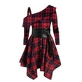 thumbnail image 1 of Frostluinai Fall Dresses For Women 2022 Homecoming Dresses Checkered Dress For Womens Plus Size Plaid Tie Shirt Dress Long Sleeve Slim Turn-Down Collar Tunic Tops Asymmetrical High Low Irregular Dress, 1 of 1