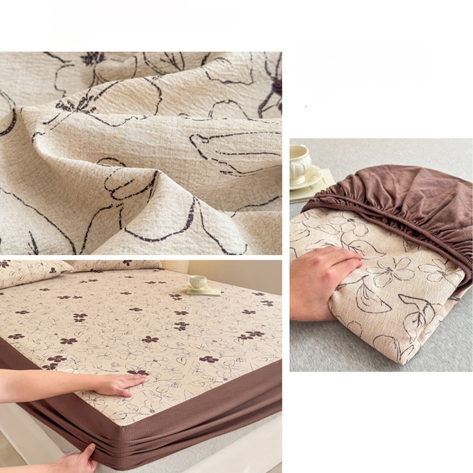 Japceit 35.43x78.44 Inch Fitted Sheet, Comfortable Cool Floral Pattern Mattress Protective Cover, Easy Clean Single Bed Sheet for Home Dormitory