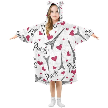 joogoo Wearable Blanket Eiffel Tower and Hearts Hoodie for Oversized Sherpa Hooded 3-14 YR M