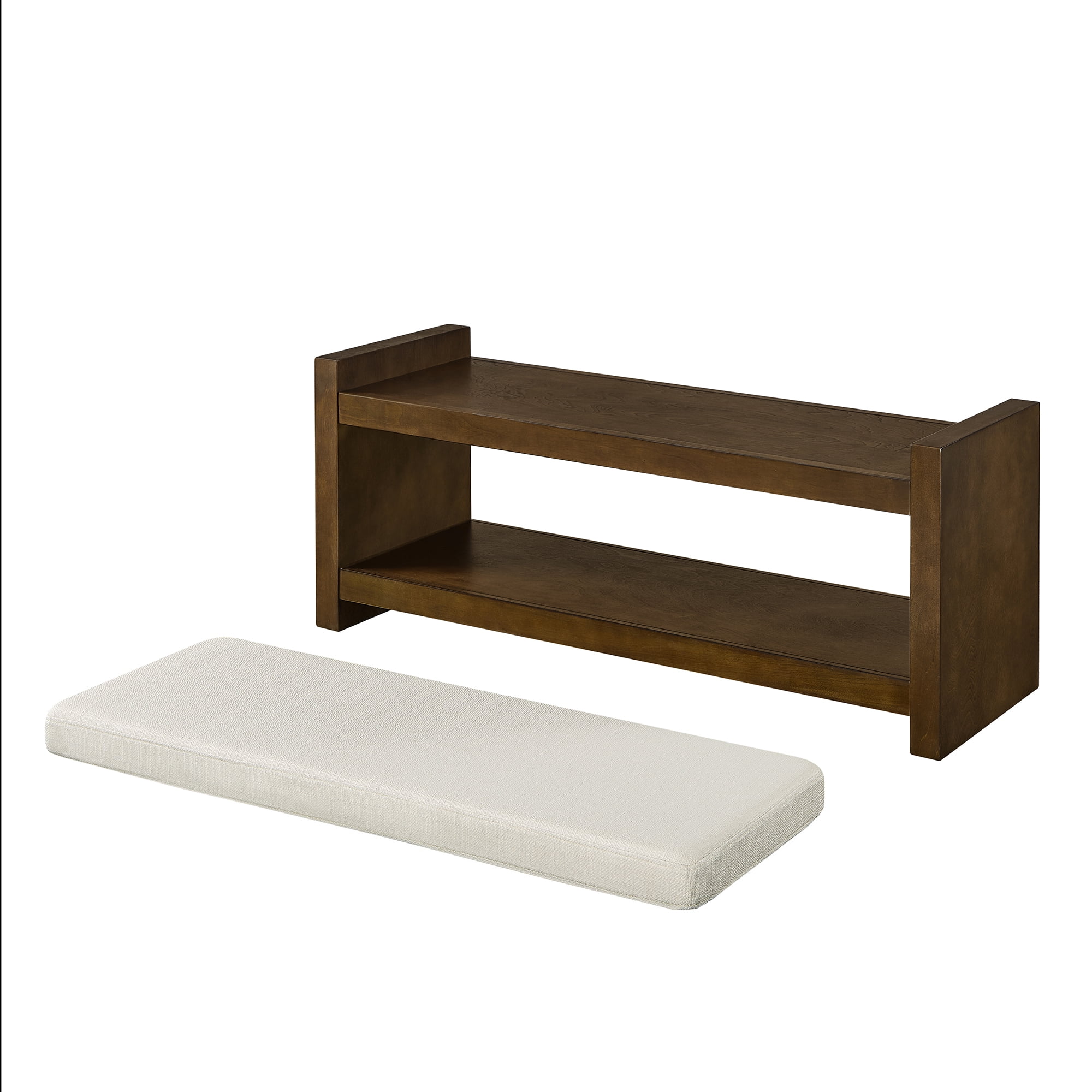 Accent Bench with Lower Shoe Shelf and Removable Cushion, 40-Inch Padded Entryway Bench for Living Room and Bedroom, Beige