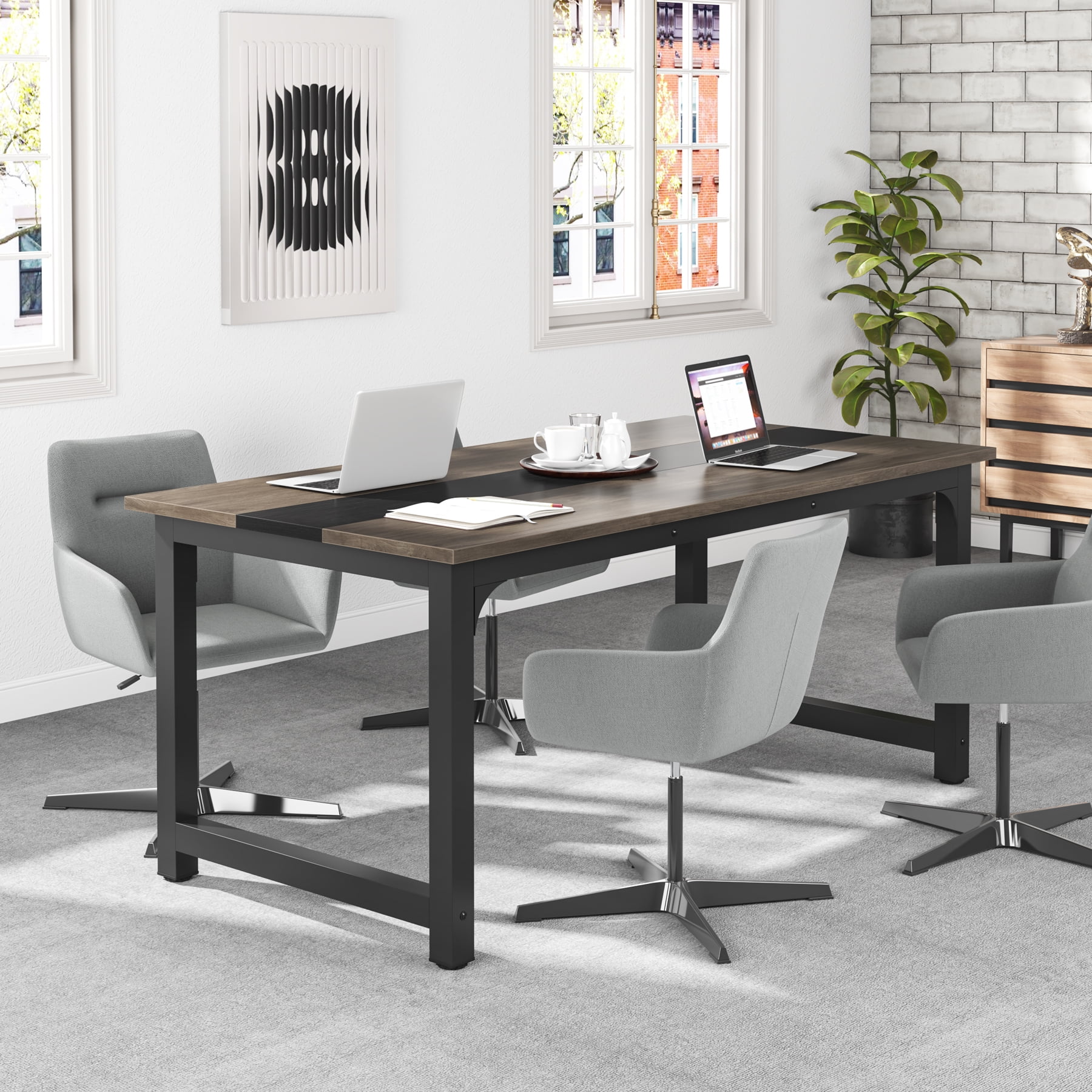 Tribesigns 63” Executive Desk, Large Office Computer Desk with Thicken Frame, Modern Simple Workstation Business Furniture for Home Office, Vintage Grey/Black