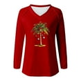 thumbnail image 5 of asdoklhq Christmas Mock Neck Tops for Women Ladies' Fashionable Casual Christmas Print Pullover Loose Long Sleeved V-neck Top Red 2X, 5 of 6