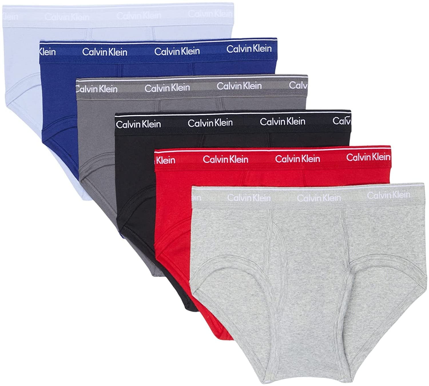 Calvin Klein Mens Cotton Classics 6-Pack Brief Large Rustic Red, Black,  Boulevard Grey, Bayou Blue, Prepster Blue, Heather Grey 