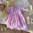 thumbnail image 2 of DHFJKG Dresses Girls Summer Casual Dress Short Sleeve O-Neck Solid Color Elastic Waist For Toddler To Kids Age 2-11 Lightweight Breathable Daily Wear Leisure Sundress, 2 of 4