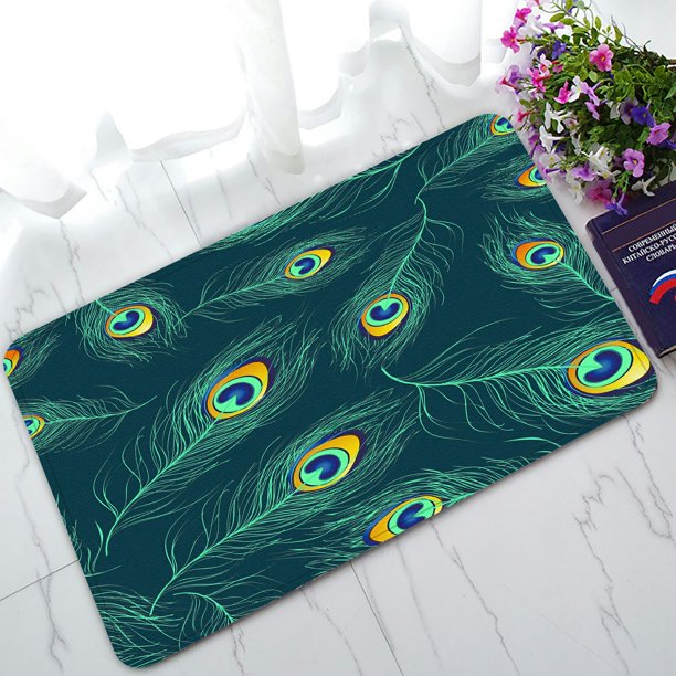 ABPHQTO Blue Green Peacock Feathers Doormat Entrance Rug Area Rug Floor ...