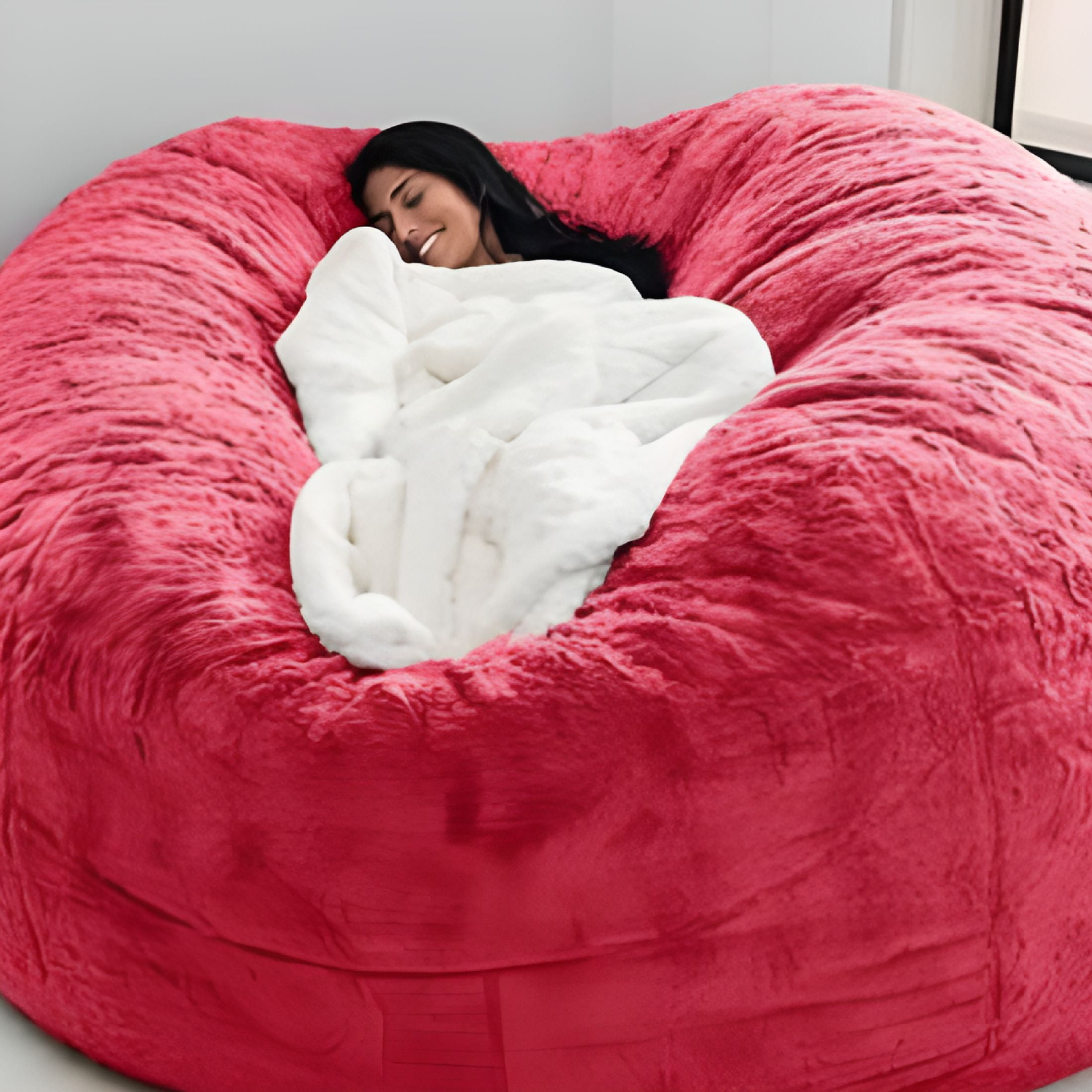 LAMIRO Soft Fluffy Bean Bag Chair for Adults, Lazy Round Bean Bag Chairs with Washable Plush Cover