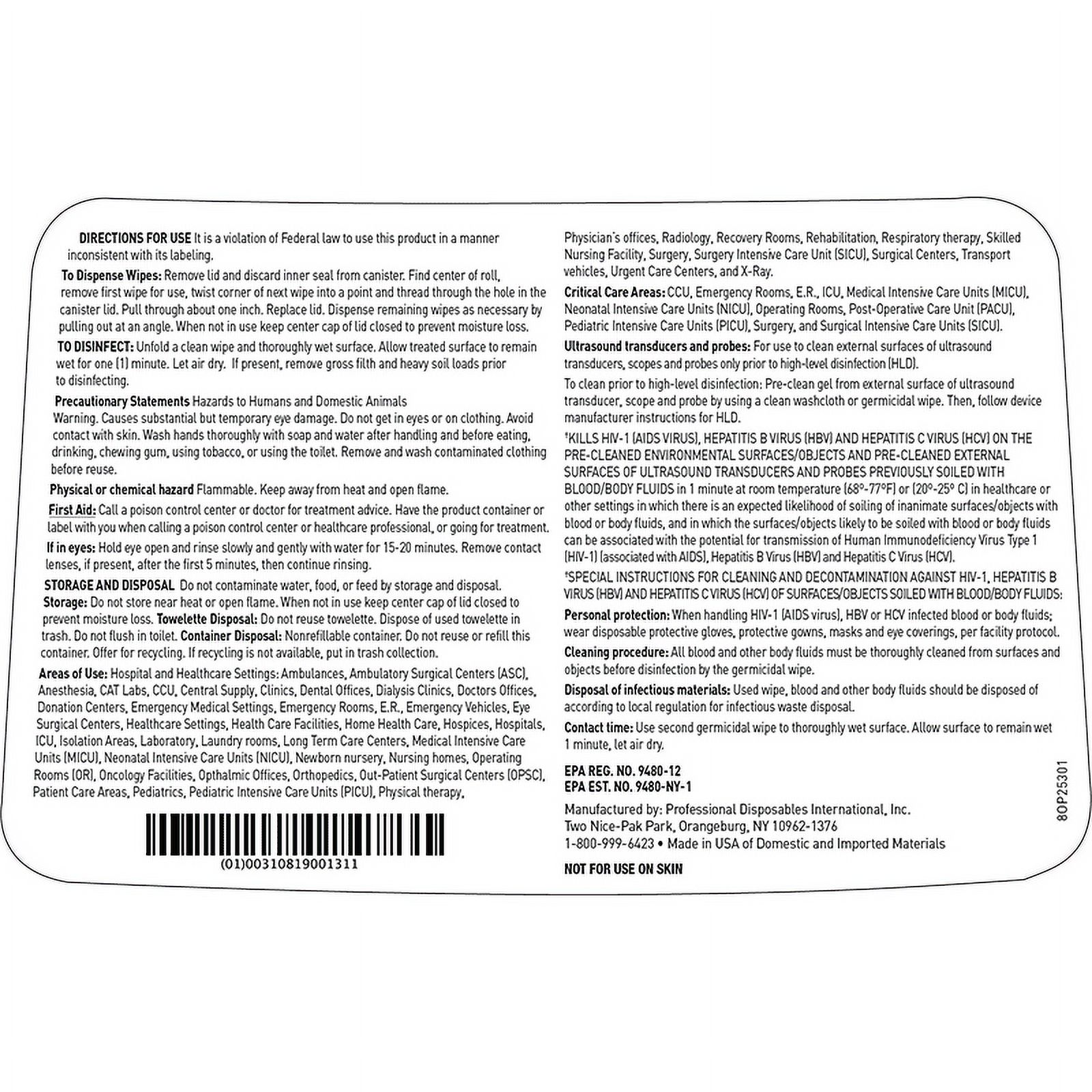 PDI Sani-Cloth Prime 70 Extra Large 7.5 x 15 Inch Wipes 2 Pack