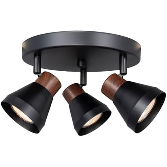 3-Light Modern Track Lighting Kit Black Faux Wood Accent,Adjustable GU10 Flush Mount Ceiling Fixture Pivot Multi-Directional Round Spotlight for Kitchen Bedroom Living Room Home Improvement
