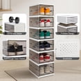 thumbnail image 3 of Drop Front Shoe Storage Box, No Assembly Stackable Shoe Organizer Storage Bin with Clear Door, Free Standing Shoe Shelf Cabinet with Lid, Foldable Shoe Rack for Closet Entryway (grey, 6-Tier), 3 of 6