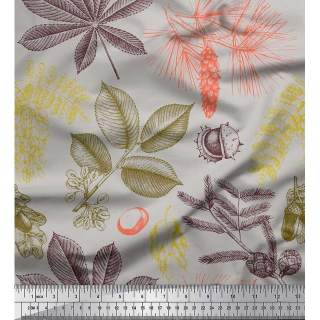 Soimoi Georgette Viscose Fabric Spruce & Chestnut Leaves Print Fabric by Yard 42 Inch Wide