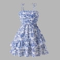 thumbnail image 2 of Staki Little Girls Flutter Sleeve Dress Girls Summer Ruffle Dress Flutter Sleeve Casual Ribbed Dresses Elastic Waist 7-12Y(Blue,11-12 Years), 2 of 6