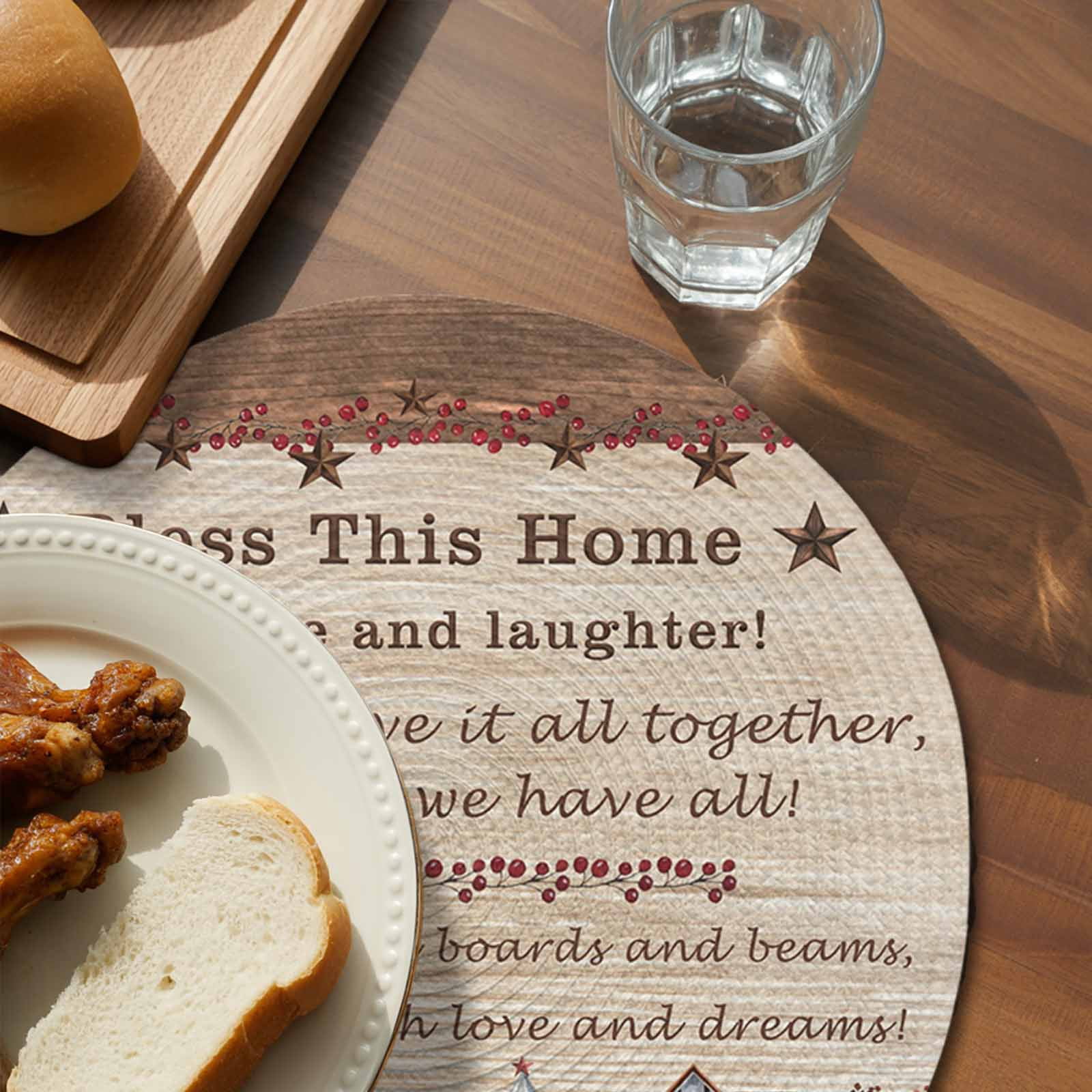 Farmhouse Round Placemats Set of 8 for Dinning Tables,Heat-proof Braided Table Mats 13 Inch,Brown Country Star Berry Vintage Wood Grain Washable Place Mat for Kitchen Restaurant Party Table Decor