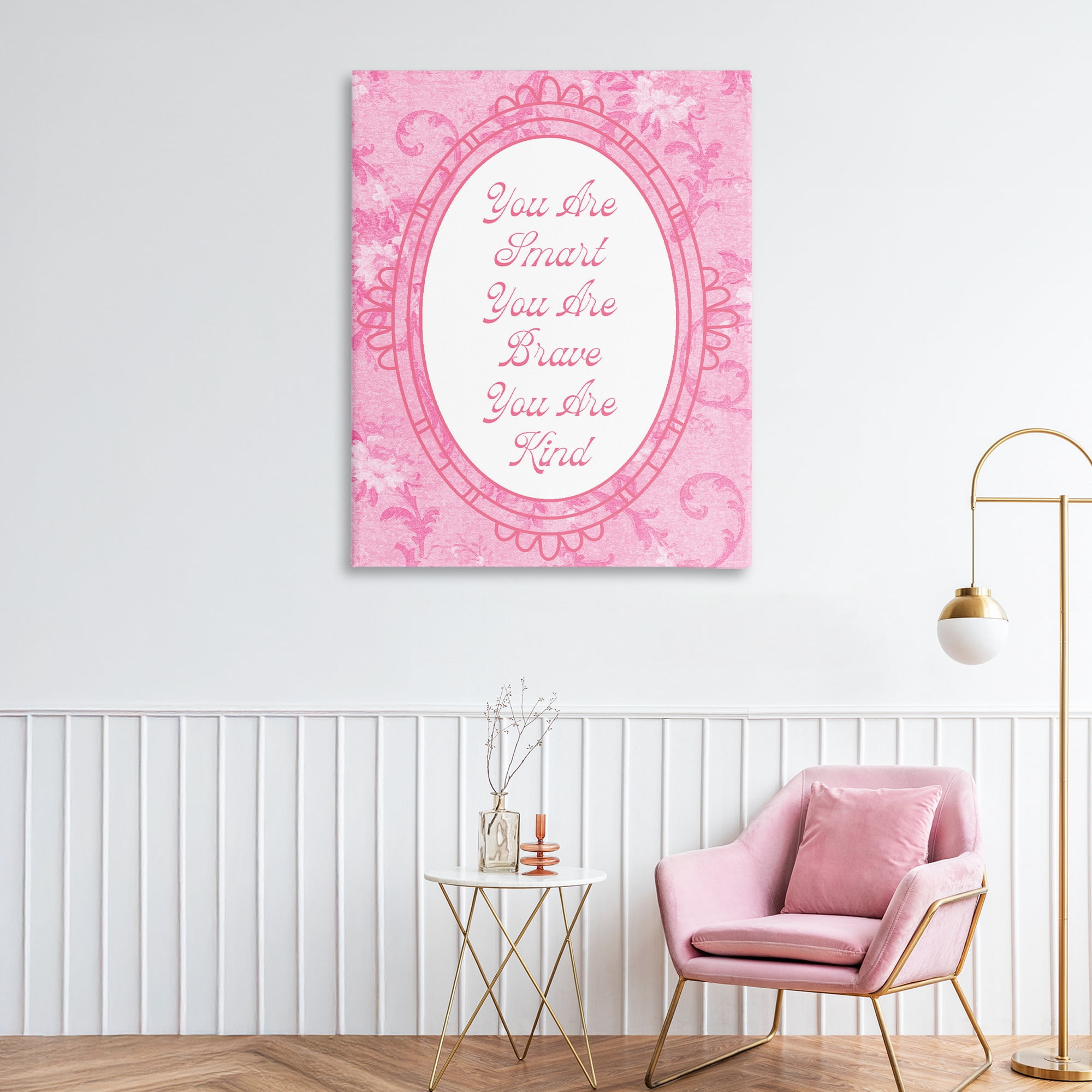 Stupell Industries Smart Brave & Kind Ornate Pink Canvas Wall Art, design by Lil' Rue