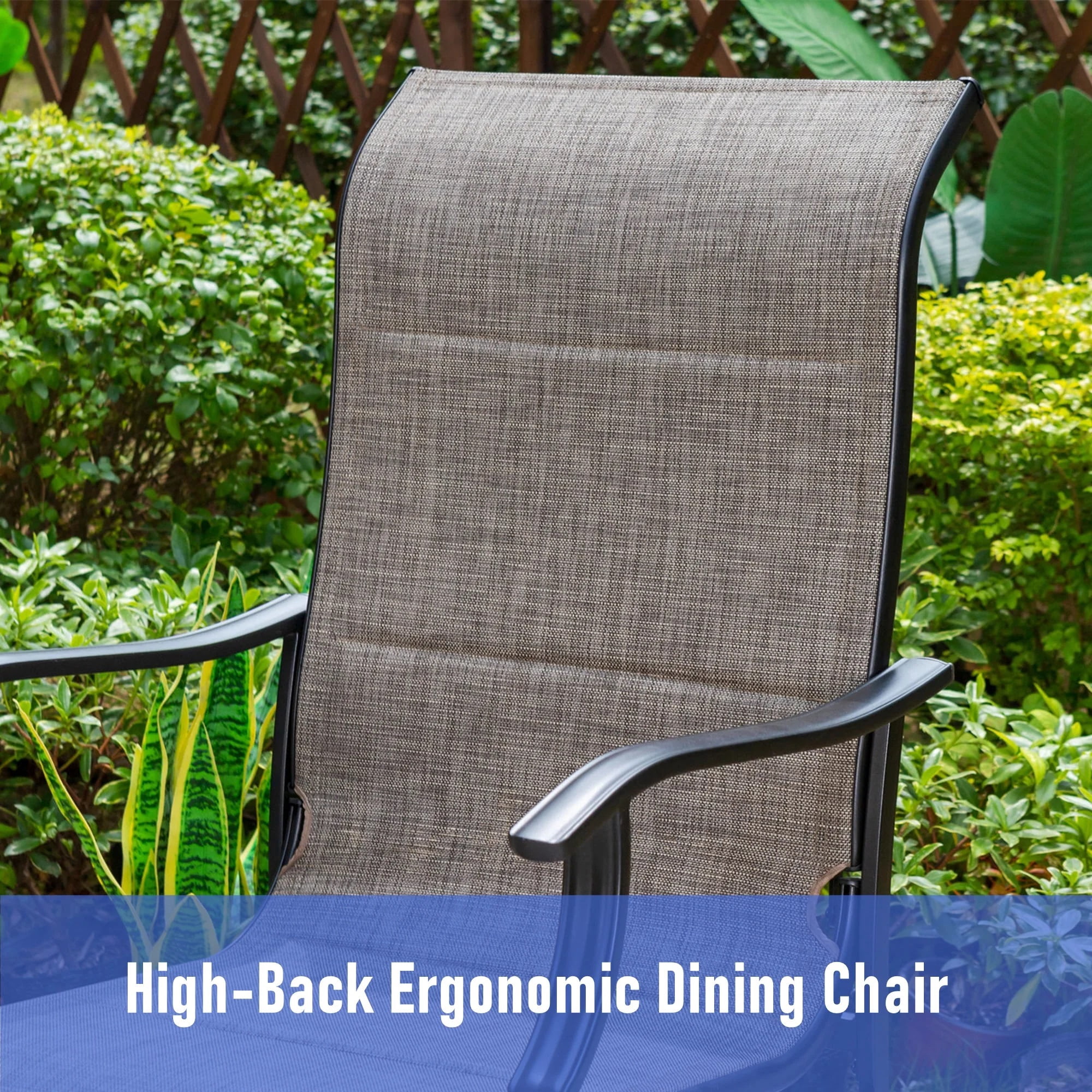 SUMMIT LIVING 2-Piece High-Back Outdoor Patio Dining Chairs with Quick-Dry Padded Textilene, Black & Gray-brown