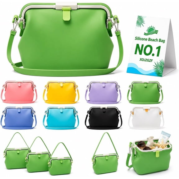 Silicone Beach Tote Bag, Waterproof Foldable Multipurpose Shoulder Handbag, Portable Swimming Storage Pouch for Beach Pool Travel