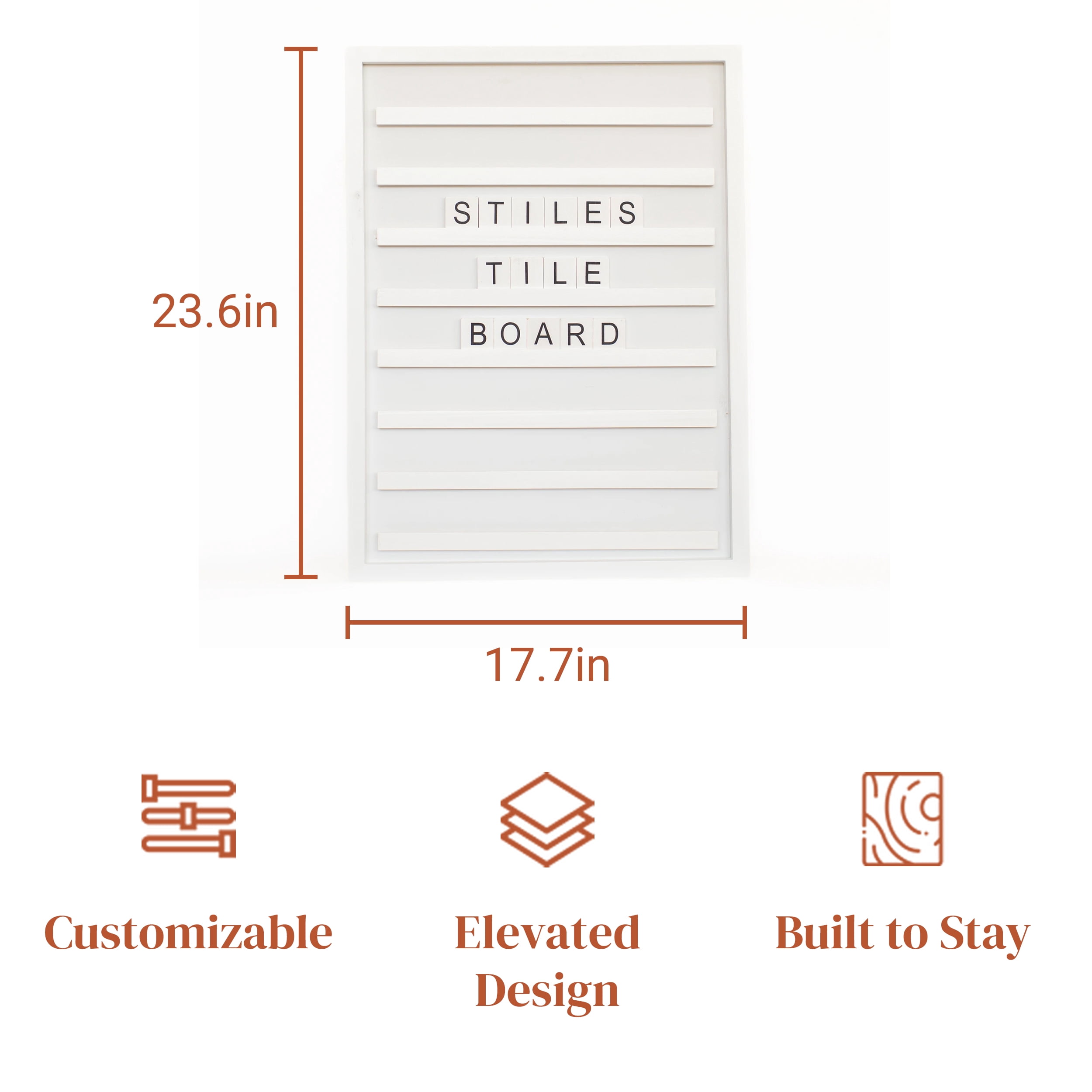 Stiles Tile Letter Board Set, Wooden Message Board with 122 Letters and Numbers for Celebrations, Baby Announcements, or Milestones, 23.6 by 17.7 Inches, White