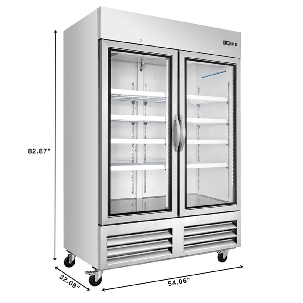 Pemberly Row 54" Commercial Two Glass Door Convertible Reach-In Refrigerator