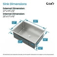 thumbnail image 2 of 27″x19″ Stainless Steel Kitchen Sink, Single Bowl, Undermount Handmade Sink in Brushed Nickel, with US Standard Drain and Hook, SS-BR04D-271908, 2 of 11