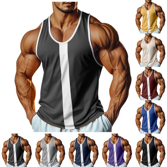Danhjin Workout Tank Tops for Men Gym Summer Sleeveless Color Block Pullover Tops Cool Fashion Casual Shirts
