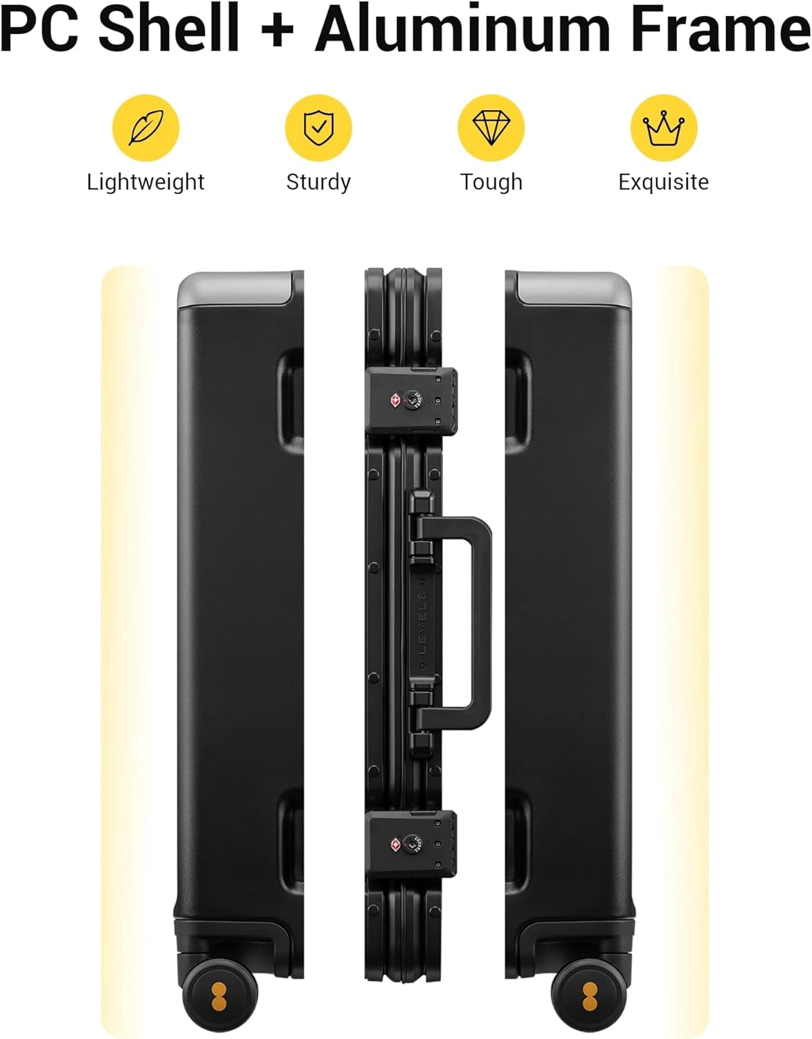 Carry On Suitcase Airline Approved with Aluminum Frame, Lightweight Hard Shell Luggage with Spinner Wheels, Metal Travel Luggage with Double Tsa Locks, 20 Inch, Black