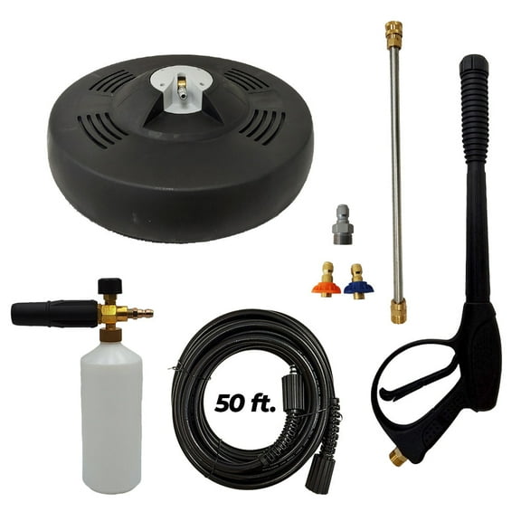 Proven Part 15" Surface Cleaner 3200 PSI, 50' Hose 1/4" M22xM22, Second Story Chemical Nozzle, Foam Lance, Coupler 3/8" Male Plug M22 Male and 4000PSI Gun and Wand kit
