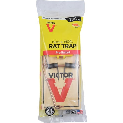 Victor M201 Metal Pedal Rat Trap Pack of 4, Wood Snap Trap with SJ