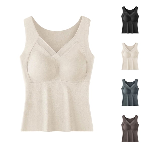 EaskTriop Women's Seamless Wireless Bra, V Neck Bralette with Molded Cups, Buttery Soft Longline Supportive Everyday T-Shirt Bra