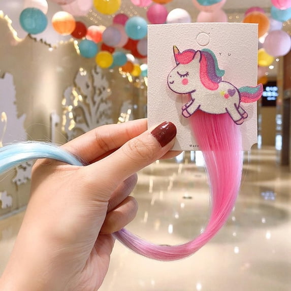 2 Pieces Girls Hair Bow Ribbon Barrettes Hair Bow Ribbon Clip Wig Hair Bow Clips with Alligator Clip and Hair Extensions Hair Accessory for Toddler Girls Baby Children, Rainbow Color