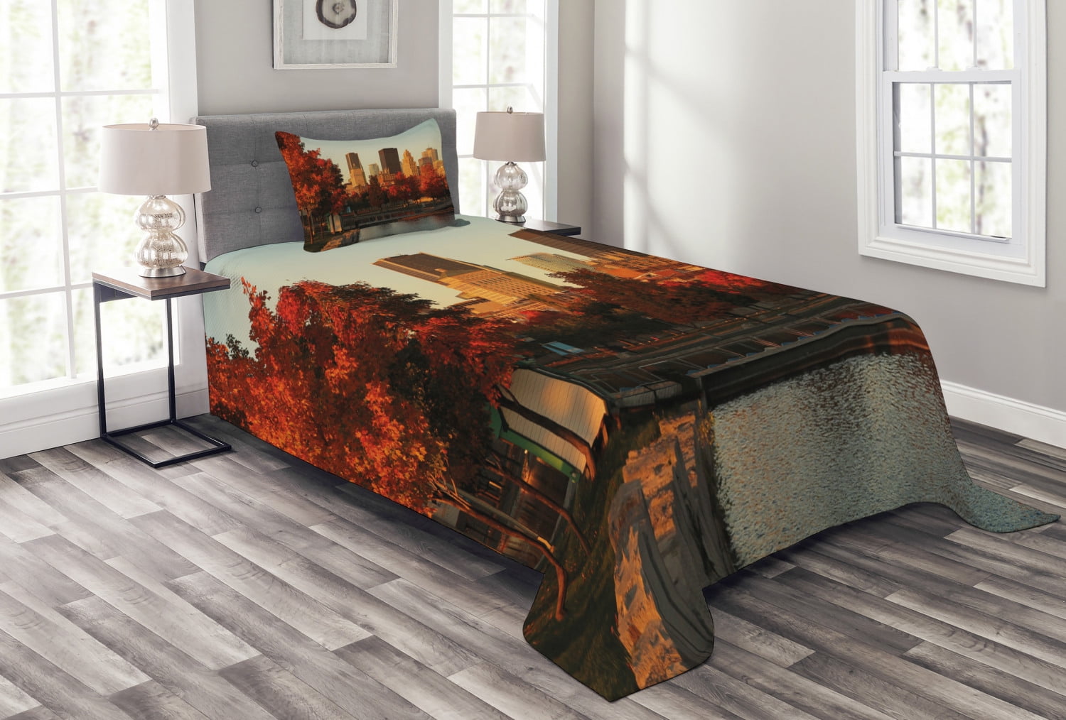 City Bedspread Set Twin Size, Old Port of Montreal Early in the Morning