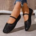 thumbnail image 6 of Samdudou Ballet Flats for Women Closed Toe Square Front Mary Jane Shoes Romantic Sheer Lace Mesh Floral Pattern Breathable Slip On Footwear with Elastic Strap for Everyday, 6 of 9